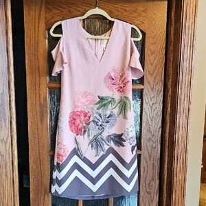 Ted Baker London Pink Floral Cold-Shoulder V-Neck Midi Dress